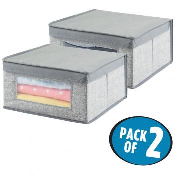 mDesign Cajas almacenaje juego de 2 – Cajas almacenaje ropa, toallas, sábanas – Ideales cajas organizadoras para un orden óptimo – Color: gris