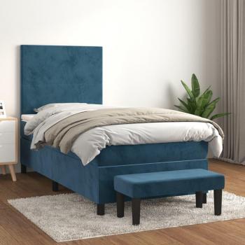 Cama box spring con colchón terciopelo azul oscuro 80x200 cm Vidaxl Azul