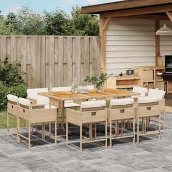 11 Piece Beige Poly Rattan Garden Dining Set with Cushions