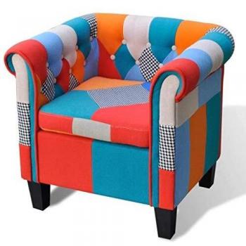 vidaXL Sillón de Diseño Patchwork de Retales de Tela y Madera Muchos Colores