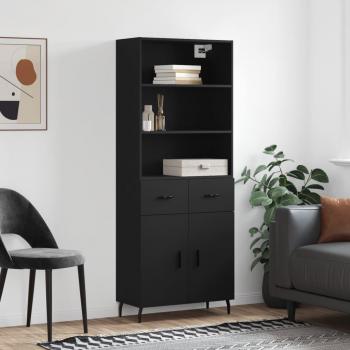Aparador alto de madera contrachapada negro 69,5x34x180 cm