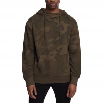 Urban Classics High Neck Camo Hoodie - Green Camouflage