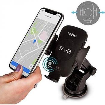 Veho Soporte/Soporte para Smartphone TA-8 Universal para Coche con Carga inalámbrica Qi | Sistema de Cierre Abierto/Cerrado con detección automática | Diseñado en el Reino Unido | VAA-014-TA8