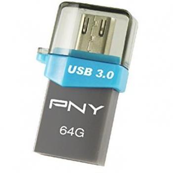 PNY Duo-Link OU3 - Memoria USB 3.0 de 64 GB, Color Gris