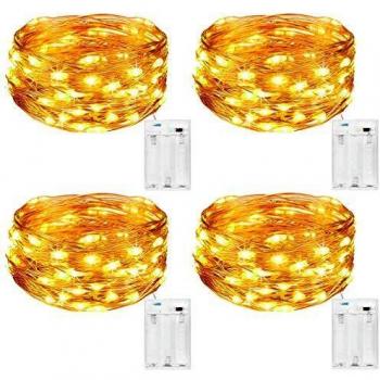 Kolpop Guirnalda Luces Pilas, Luces LED Pilas[4 PCS], Luces LED Habitacion 5m 50 LED Luces de Cadena Micro con Pilas de Alambre de Cobre para Decoración Interior Bodas Fiesta de Navidad