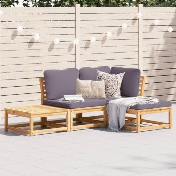 4-Piece Acacia Solid Wood Garden Lounge Set with Cushions