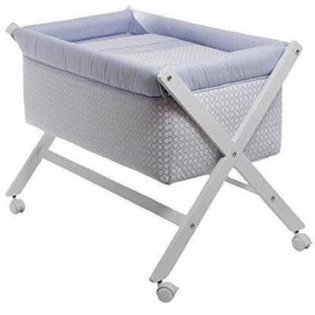 Cambrass Keito - Minicuna con estructura en forma de tijera, madera con dosel, 55 x 87 x 74 cm, color celeste
