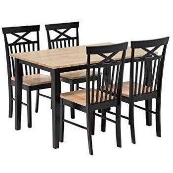 Conjunto de Comedor Moderno Escandinavo 4 Plazas Madera Sólida Negra y Clara 120 x 75 cm Houston