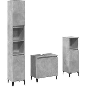 Set de Muebles de Baño 3 Piezas Gris Hormigón en Madera Compuesta