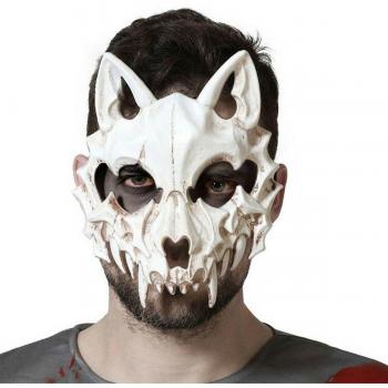 Máscara de Lobo Terror Blanco - Gran Fiesta, máscara de lobo blanca, ideal para disfraces y fiestas temáticas, diseño terrorífico, material resistente y cómodo