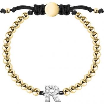 Pulsera Myself de acero dorada - La Petite Story, Pulsera Mujer Bracelet con bolitas doradas y letra R de acero dorado y negro