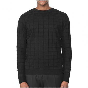 Antony Morato Maglia UOMO IN MORBIDO FILATO Misto Lana con LAVORAZIONE A Quadri IN Rilievo Black