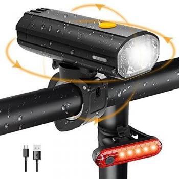 Luz Bicicleta LED Batería de 4000mAh IP65 Impermeable Luces de Bicicleta Delantera y Trasera Recargable USB Linterna 450LM Protección para Ciclismo, Carretera y Montaña