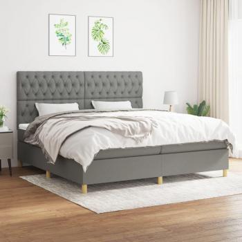 Cama box spring con colchón viscoelástico adaptado y protector de muelles ensacados, acolchado reversible en tela gris oscuro 200x200 cm