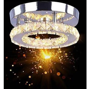 Lámpara de Techo LED Regulable Goeco, 12W, Anillos de Cristal, Dimensiones 20x20x6 cm, Ideal para Dormitorio, Comedor y Cocina