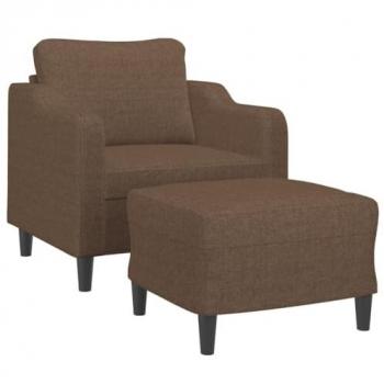 Sillón con taburete tela marrón 60 cm, silla con respaldo y reposabrazos, sofá de relax para descanso y televisión, asiento para salón hogar