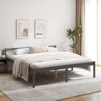 Cama gris para ancianos 200x200 cm en madera maciza de pino