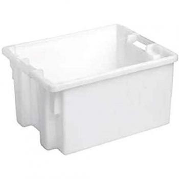 Caja industrial apilable encajable para uso alimentario de 35 litros DENOX - FAMESA, robusta y apilable, capacidad de 35 litros, color blanco