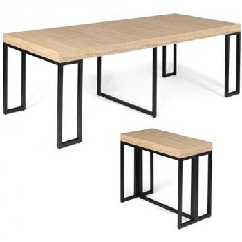 Mesa Consola Extensible de Madera y Metal - 4 Rallonges - Diseño Moderno para 2 a 10 Personas