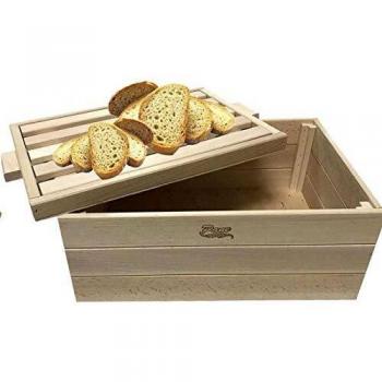 Portapane de Madera de Haya con Tablero Cortador y Recogedor de Migas 36x26x15,5 cm