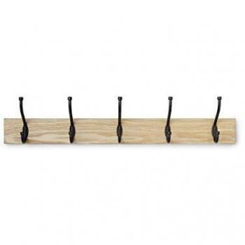 Amazon Basics - Perchero de madera de pared, 5 ganchos estándar 57 cm, Natural