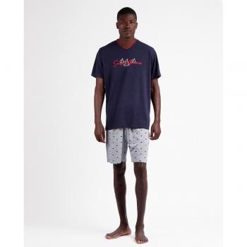 Pijama corto de hombre Sailing marino con diseño náutico y estilo marinero