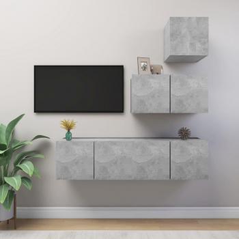 Set de muebles de salón 4 piezas madera ingeniería gris hormigón, incluye Mueble TV, Mesa de TV y Mueble Televisor, dimensiones 60 x 30 x 30 cm