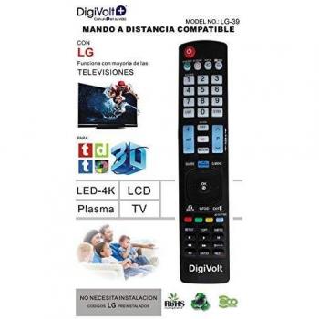 Digi Volt+ Mando a Distancia Compatible con LG, Funciona con la mayoria de Las televisiones, Compatible LCD/Plasma/OLED/Smart TV