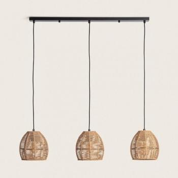 Lámpara Colgante de Papel Trenzado Mahali con 3 Focos Naturales para Decoración de Salón, Habitación y Dormitorio