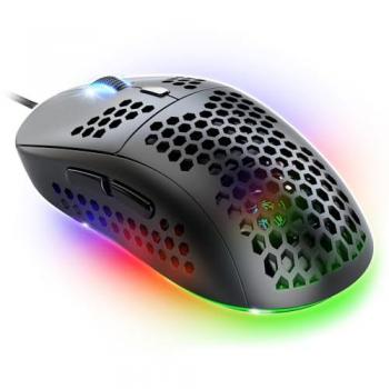 Ratón Gaming Spirit Of Gamer Pro-M4 RGB 12800 dpi, 6 Botones Programables, 13 Modos de Retroiluminación, Diseño Ultraligero en Forma de Panal, Compatible con PC, Negro