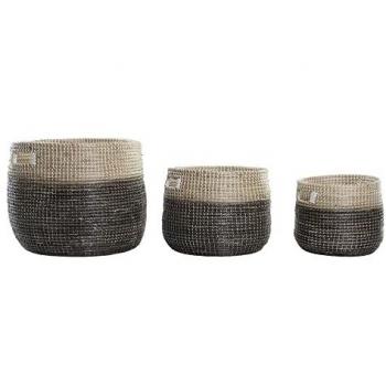 Juego de Cestas Natural Gris Hierba Marina DKD Home Decor (3 pcs) (37 x 37 x 40 cm)