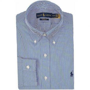 Polo Ralph Lauren Men's Custom Fit Blue Casual Shirt, XXL, Long Sleeve Cotton