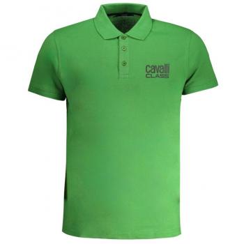 Green Cotton Polo Shirt - L, Cavalli Class, Polo Shirts, male, Green, Size: L, Short Sleeves, Buttons
