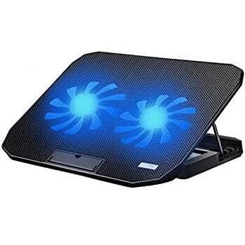 NK Base Refrigeradora Portátil - Ventilador Ordenador Portatil de 12 - 17 con Soporte Ajustable 5 Alturas, 2 Ventiladores Silenciosos, 2 Puertos USB, Refrigeración Rápida, Luz LED Azul - Color Negro