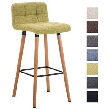 Taburete de Bar Lincoln en Tela Verde con Respaldo y Reposapiés, Base de Madera, Altura de 75 cm