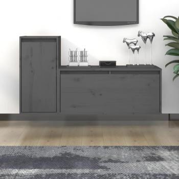 Mueble para TV de 2 piezas en madera maciza de pino gris