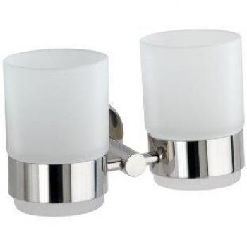 Porta cepillos de dientes Duo Bosio, acero inoxidable brillante y vidrio satinado, 17.5 x 9.5 x 9 cm