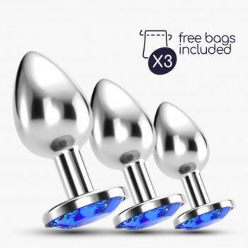 Crushious Plug Anal Ex19273 - Plug anal de silicona suave, diseño ergonómico, tamaño mediano, fácil de limpiar, compatible con lubricantes a base de agua. Crushious Bijou Anal Train Trio Azul Set - Set de