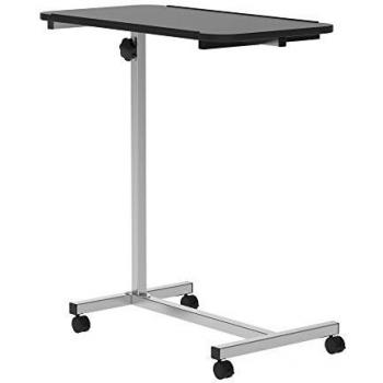 HOMCOM Mesa Auxiliar con Ruedas, Mesa para Sofá, Altura Ajustable, Marco de Metal, Carga 20 kg, Dimensiones 77x40x76-100 cm, Color Negro y Plata