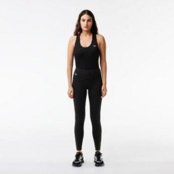 Leggings deportivos ultra-dry elásticos con estampado de Lacoste en color negro para mujer