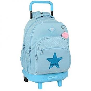 Glowlab Mochila Safta Escolar con Carro Incluido y Espalda Acolchada Star, 330x220x450 mm, Azul Claro