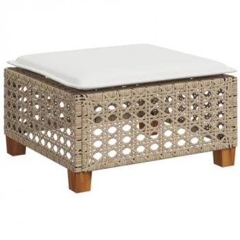 Beige Poly Rattan Garden Stool with Cushion 63.5x56x32 cm