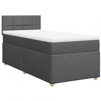 Cama box spring con colchón de muelles en tela gris oscuro 90x200 cm