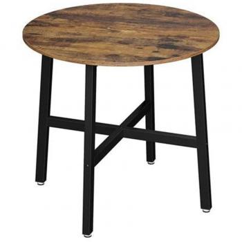 Mesa de comedor redonda estilo industrial marrón rústico y negro, 80x75 cm