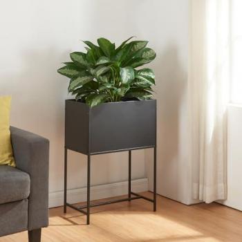 Mesa de Cultivo Rectangular Porsgrunn Metal Negro 70x50x30 cm - Soporte para Plantas Huerto Urbano