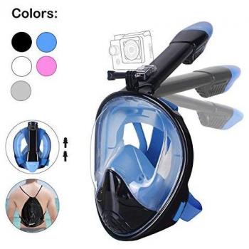 Unigear Máscara De Buceo 180° Vista Panorámica Facial Completa con Soporte para Cámara Deportiva Tubo Respirador Plegable Anti-Vaho Anti-Fugas Gafas Snorkel Pack Natación para Adultos Niño
