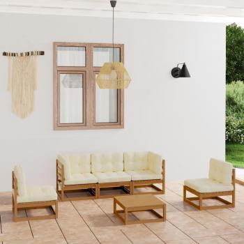 vidaXL Conjunto de Muebles de Jardín 6 Piezas con Cojines de Madera de Pino Maciza