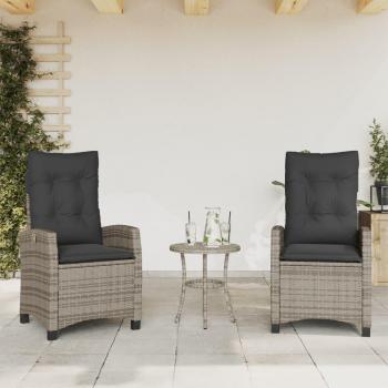 Sillas de jardín reclinadas 2 piezas con cojines de Polyrattan gris