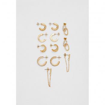 Stradivarius Set of 6 Transparent Hoop Earrings with Rhinestones