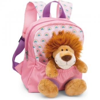 Mochila de peluche NICI león Travel Friends extrasuave acostado 21x26 cm